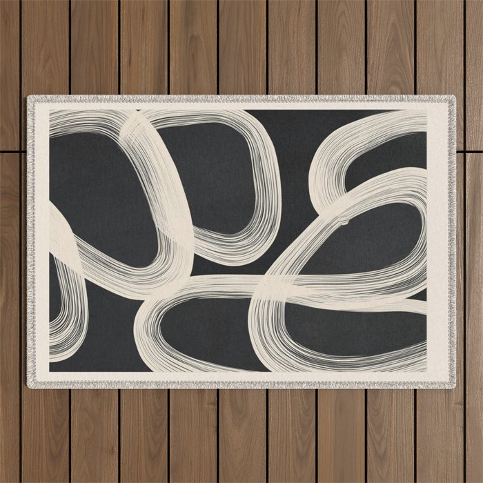 Black and White  Abstract Line Art  2 Outdoor Rug Gallery Image 1