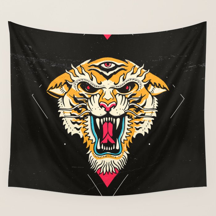 Tiger 3 Eyes Wall Tapestry
