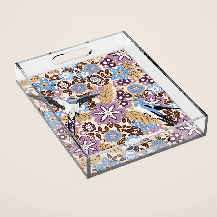 Vintage Floral Swallow Acrylic Tray Gallery Image 1