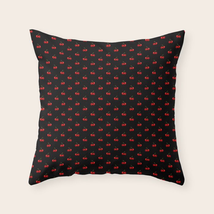 Y2K Cherries - Black Pattern Miniature Throw Pillow Gallery Image 6