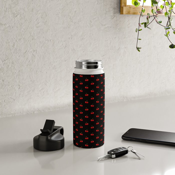 Y2K Cherries - Black Pattern Miniature Water Bottle Gallery Image 4