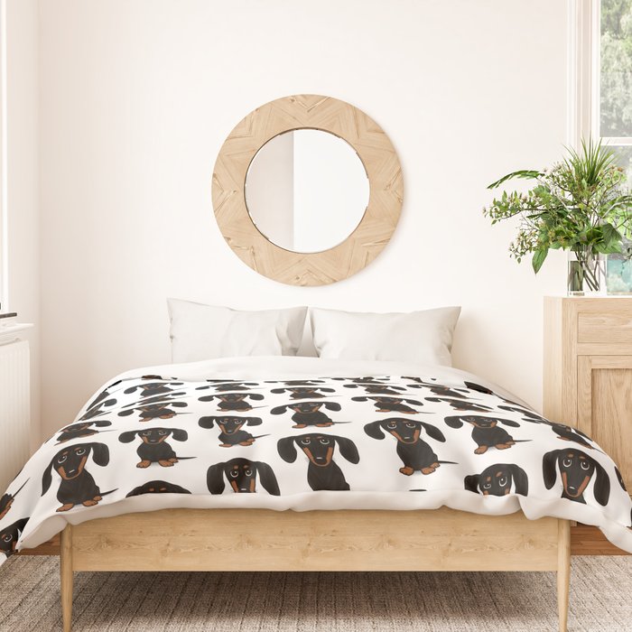 Black and Tan Dachshund | Cute Cartoon Wiener Dog Duvet Cover Gallery Image 3