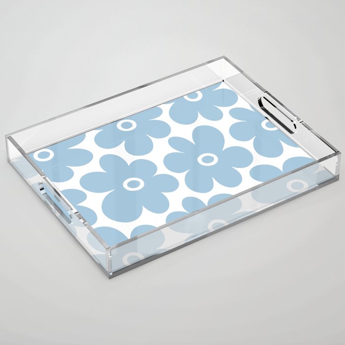 Retro Flowers Blue and White Acrylic Tray Gallery Image 1