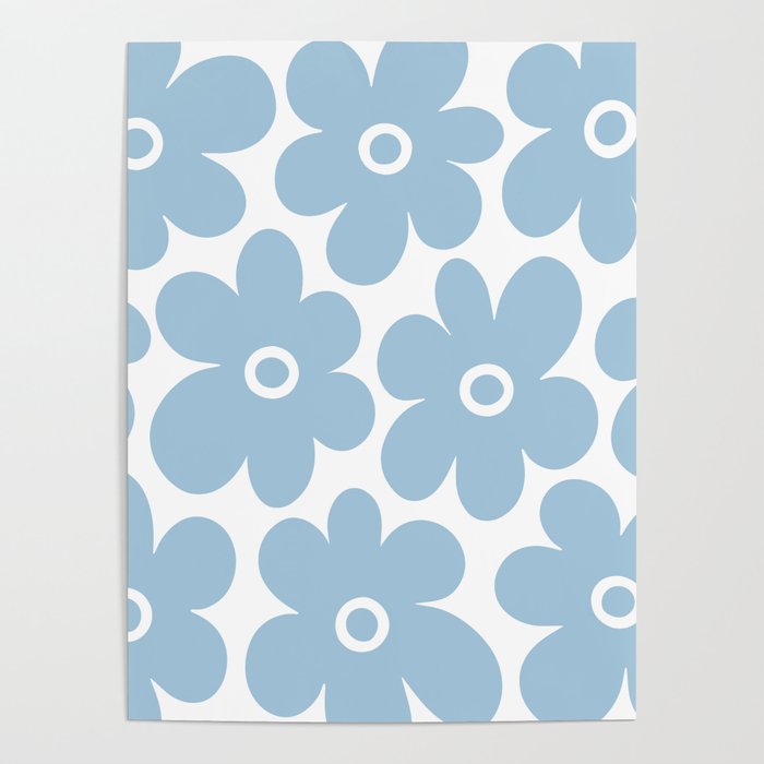 Retro Flowers Blue and White Poster Gallery Image 1
