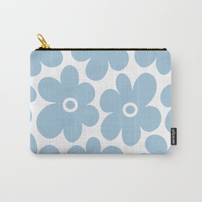Retro Flowers Blue and White Carry All Pouch Gallery Image 1