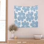 Retro Flowers Blue and White Wall Tapestry Gallery Image 2