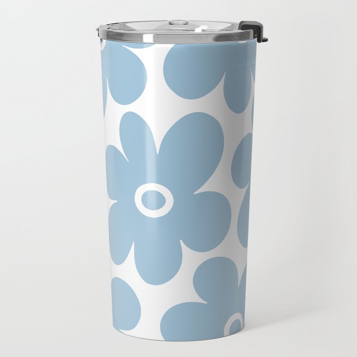 Retro Flowers Blue and White Travel Mug Gallery Image 2