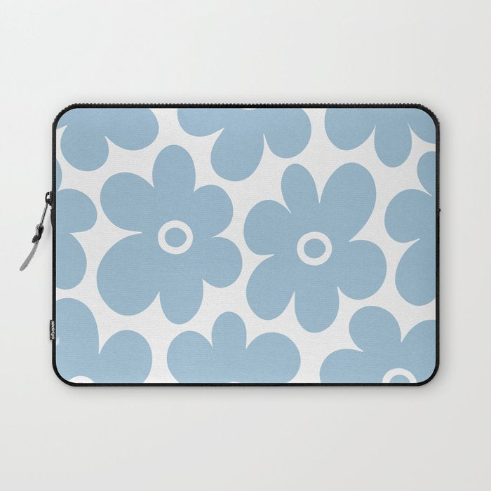 Retro Flowers Blue and White Laptop Sleeve Gallery Image 1