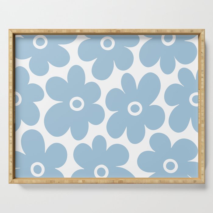 Retro Flowers Blue and White Serving Tray Gallery Image 1