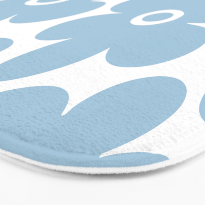 Retro Flowers Blue and White Bath Mat Gallery Image 3