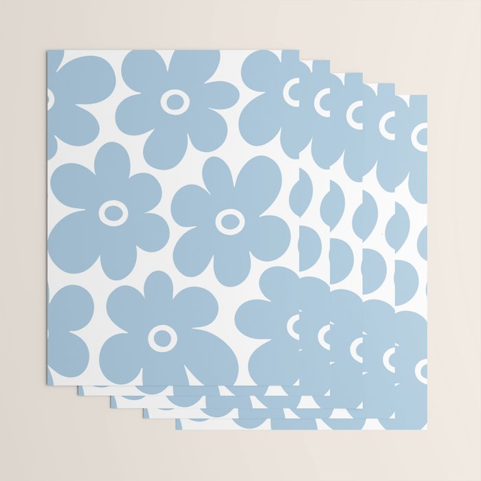 Retro Flowers Blue and White Wrapping Paper Gallery Image 3