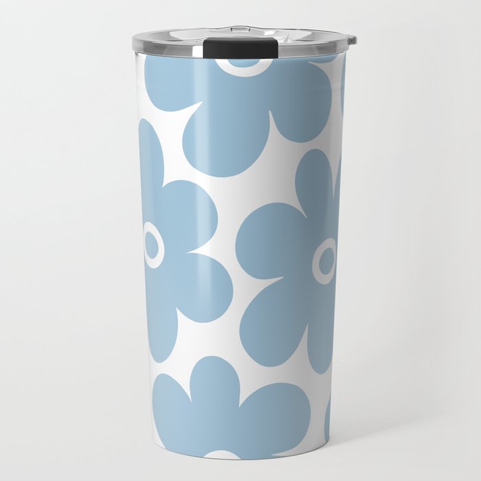 Retro Flowers Blue and White Travel Mug Gallery Image 1