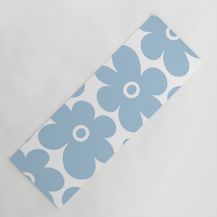 Retro Flowers Blue and White Yoga Mat Gallery Image 1