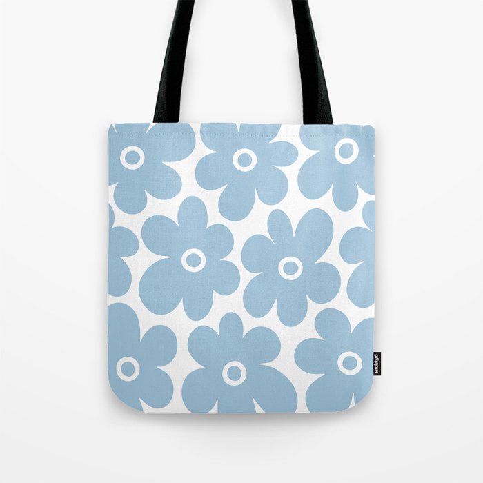 Retro Flowers Blue and White Tote Bag Gallery Image 1