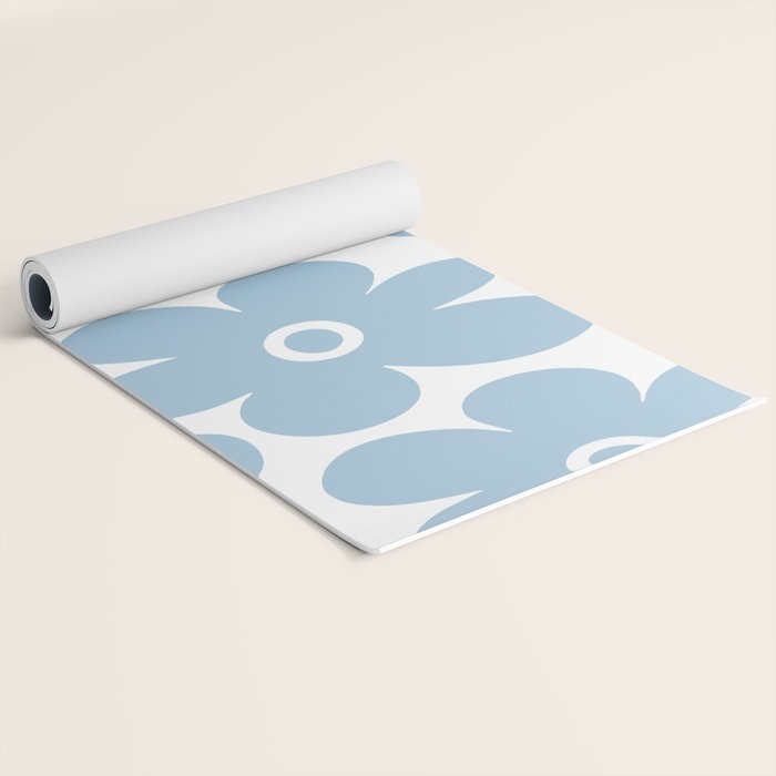 Retro Flowers Blue and White Yoga Mat Gallery Image 2