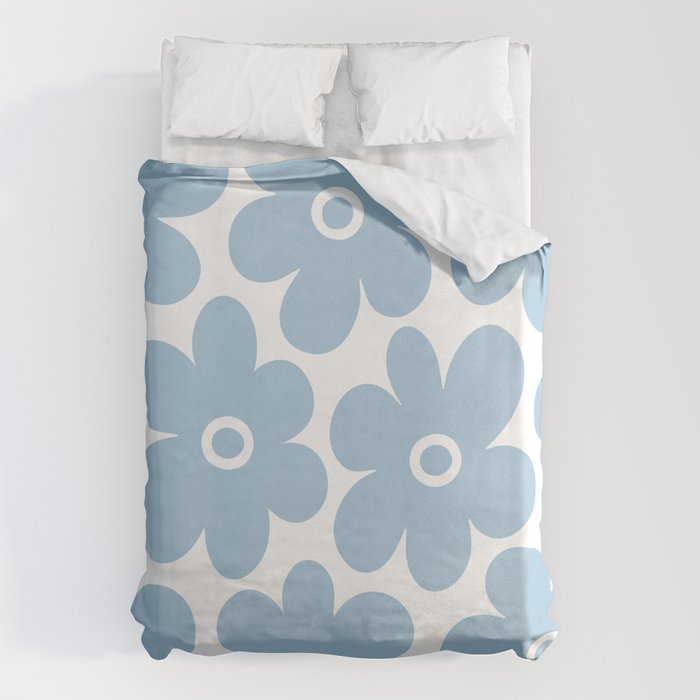 Retro Flowers Blue and White Duvet Cover Gallery Image 1