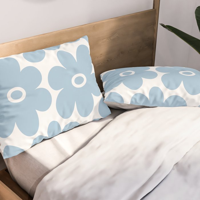 Retro Flowers Blue and White Pillow Sham Gallery Image 2