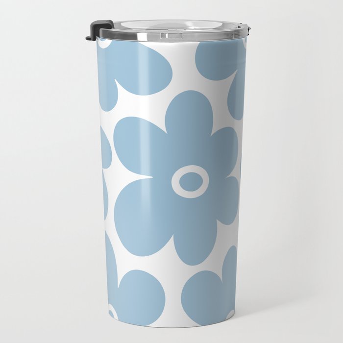 Retro Flowers Blue and White Travel Mug Gallery Image 3
