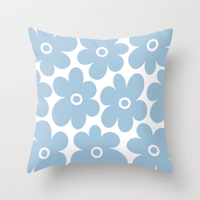 Retro Flowers Blue and White Throw Pillow Gallery Image 6