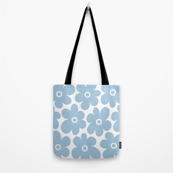 Retro Flowers Blue and White Tote Bag Gallery Image 2