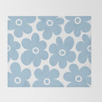 Retro Flowers Blue and White Throw Blanket Gallery Image 2