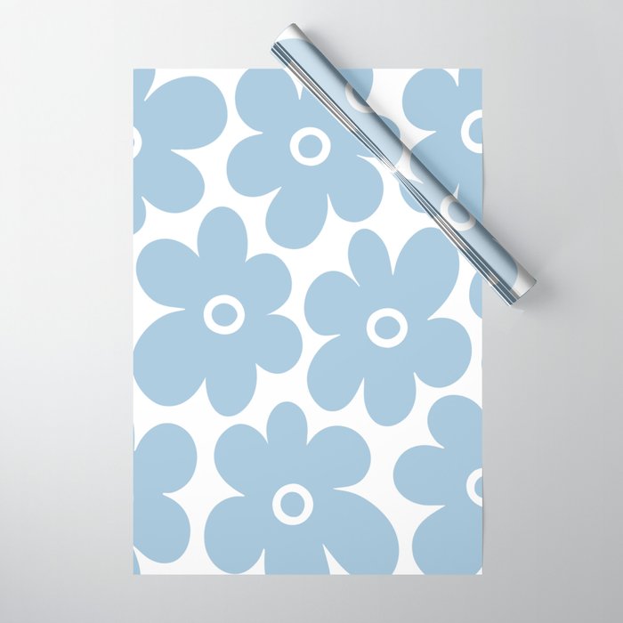 Retro Flowers Blue and White Wrapping Paper Gallery Image 1
