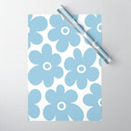Retro Flowers Blue and White Wrapping Paper Gallery Image 1