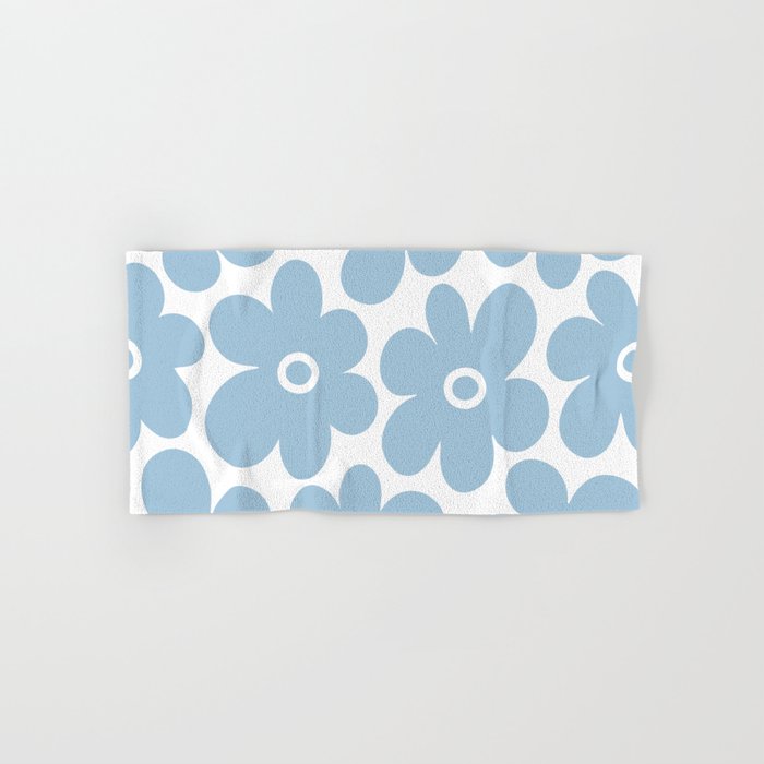 Retro Flowers Blue and White Bath Towel Gallery Image 1