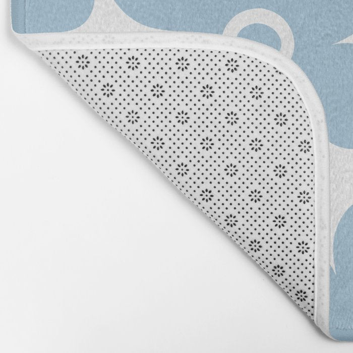 Retro Flowers Blue and White Bath Mat Gallery Image 2