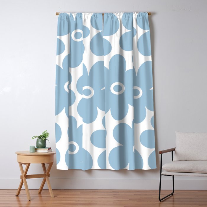 Retro Flowers Blue and White Window Curtain Gallery Image 5
