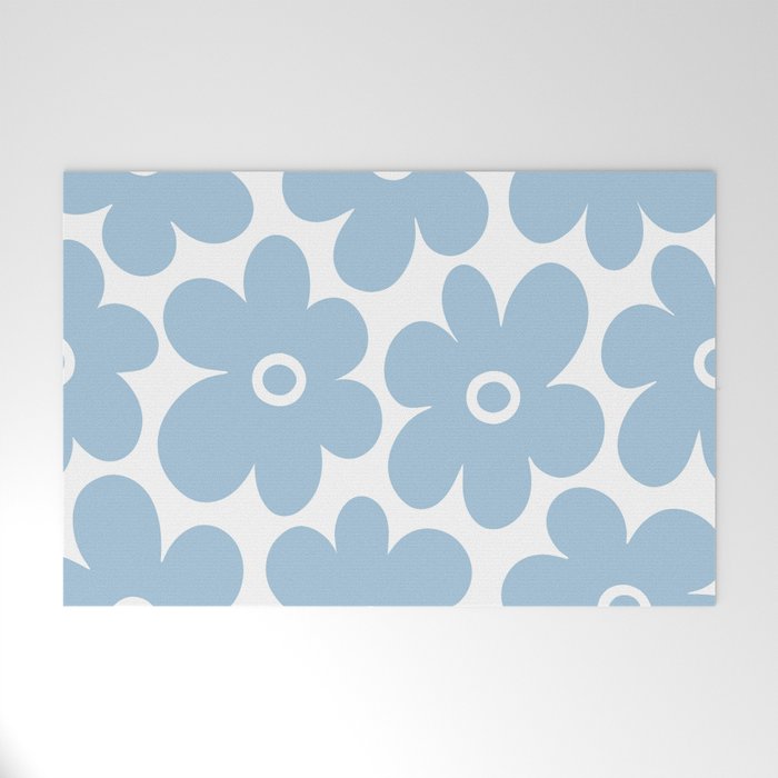 Retro Flowers Blue and White Welcome Mat Gallery Image 1