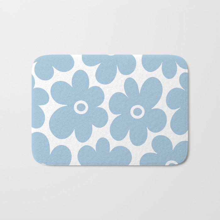 Retro Flowers Blue and White Bath Mat Gallery Image 1