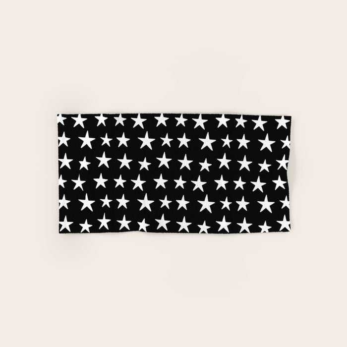 Star Pattern White On Black Bath Towel Gallery Image 1