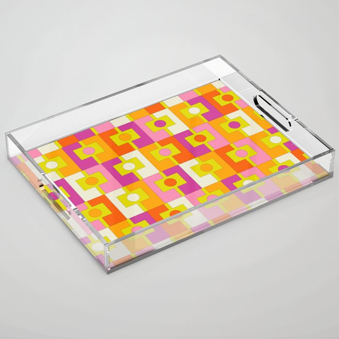 Colorful Retro Geometric Rektangel Pattern Pink Orange Yellow Acrylic Tray Gallery Image 1