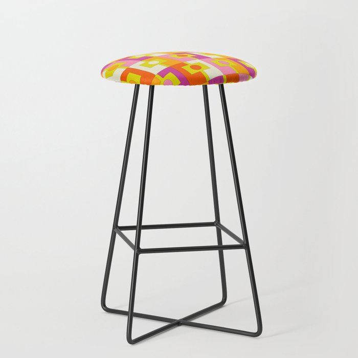 Colorful Retro Geometric Rektangel Pattern Pink Orange Yellow Stool Gallery Image 1