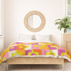 Colorful Retro Geometric Rektangel Pattern Pink Orange Yellow Duvet Cover Gallery Image 3