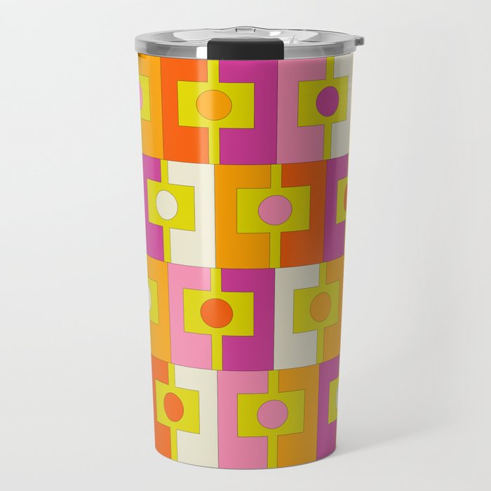 Colorful Retro Geometric Rektangel Pattern Pink Orange Yellow Travel Mug Gallery Image 1