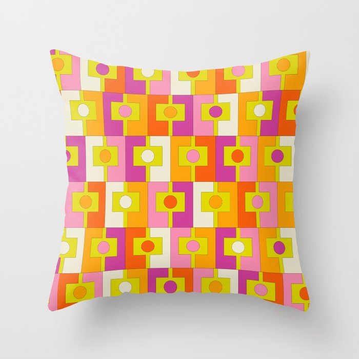 Colorful Retro Geometric Rektangel Pattern Pink Orange Yellow Throw Pillow Gallery Image 6
