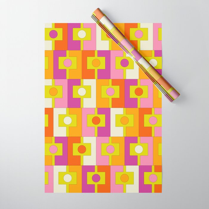 Colorful Retro Geometric Rektangel Pattern Pink Orange Yellow Wrapping Paper Gallery Image 1
