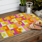 Colorful Retro Geometric Rektangel Pattern Pink Orange Yellow Outdoor Rug Gallery Image 2