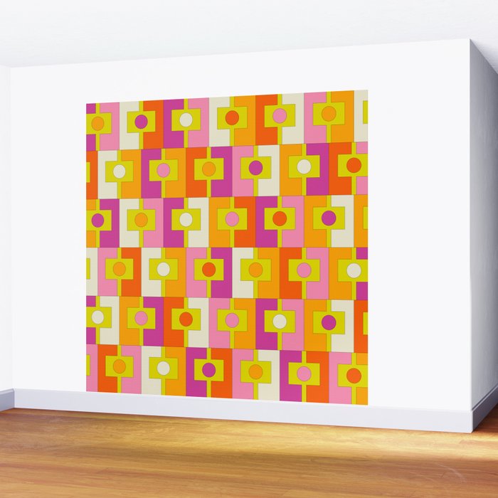 Colorful Retro Geometric Rektangel Pattern Pink Orange Yellow Wall Mural Gallery Image 2