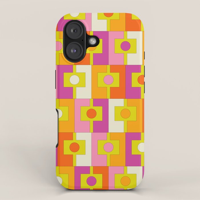 Colorful Retro Geometric Rektangel Pattern Pink Orange Yellow iPhone Case Gallery Image 1