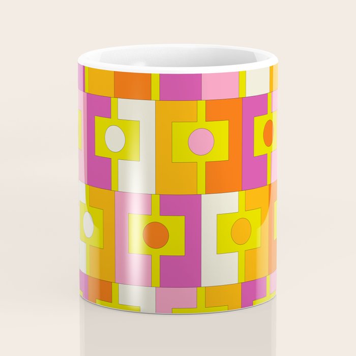 Colorful Retro Geometric Rektangel Pattern Pink Orange Yellow Coffee Mug Gallery Image 4