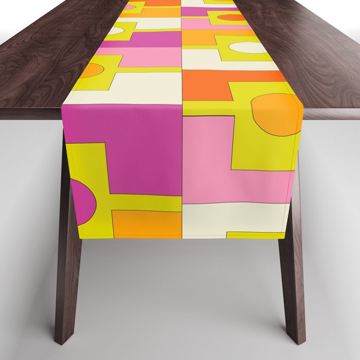Colorful Retro Geometric Rektangel Pattern Pink Orange Yellow Table Runner Gallery Image 1