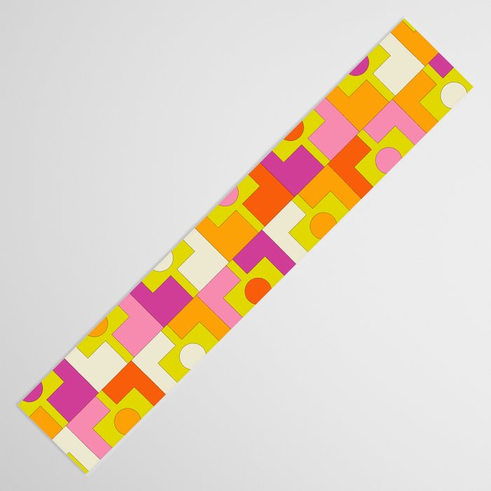 Colorful Retro Geometric Rektangel Pattern Pink Orange Yellow Table Runner Gallery Image 3