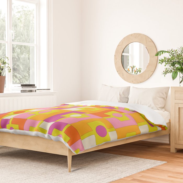 Colorful Retro Geometric Rektangel Pattern Pink Orange Yellow Duvet Cover Gallery Image 2