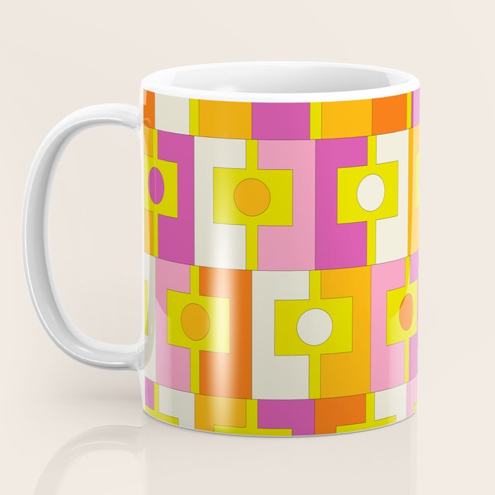Colorful Retro Geometric Rektangel Pattern Pink Orange Yellow Coffee Mug Gallery Image 3
