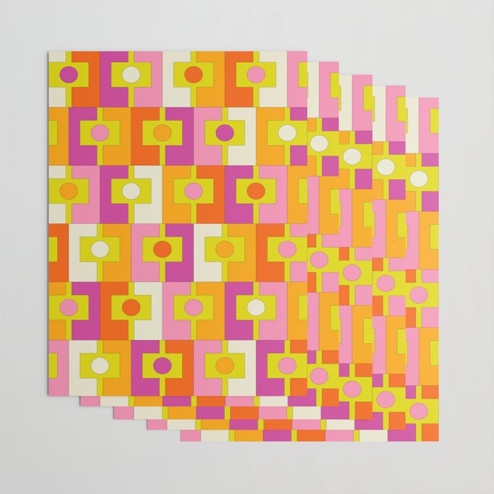 Colorful Retro Geometric Rektangel Pattern Pink Orange Yellow Wrapping Paper Gallery Image 3