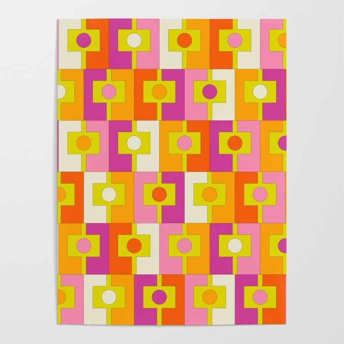Colorful Retro Geometric Rektangel Pattern Pink Orange Yellow Poster Gallery Image 4