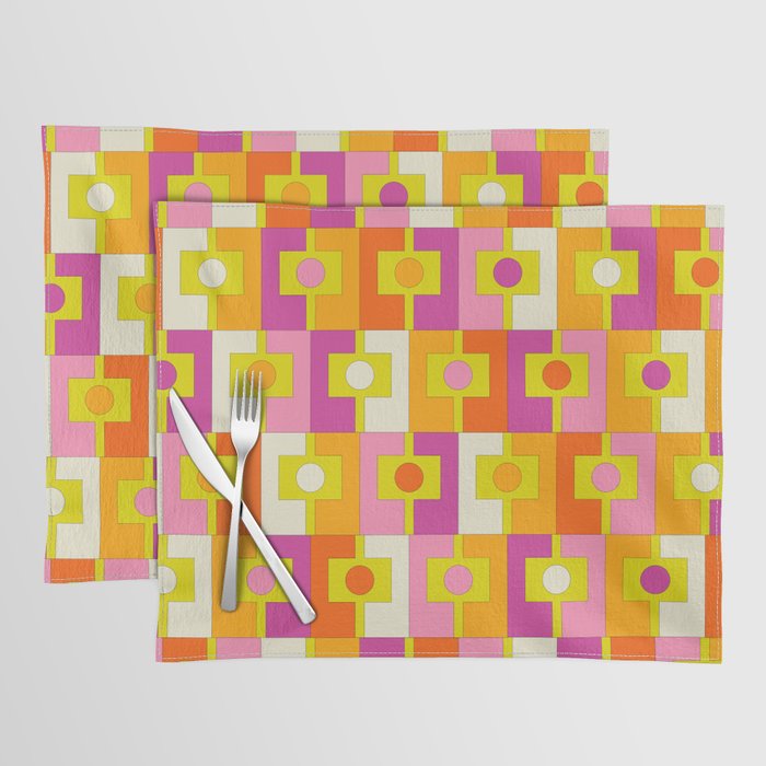 Colorful Retro Geometric Rektangel Pattern Pink Orange Yellow Placemat Gallery Image 1